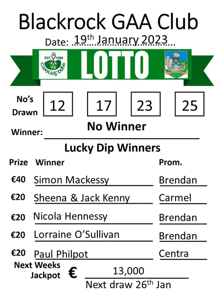 Lotto 19th Jan 23